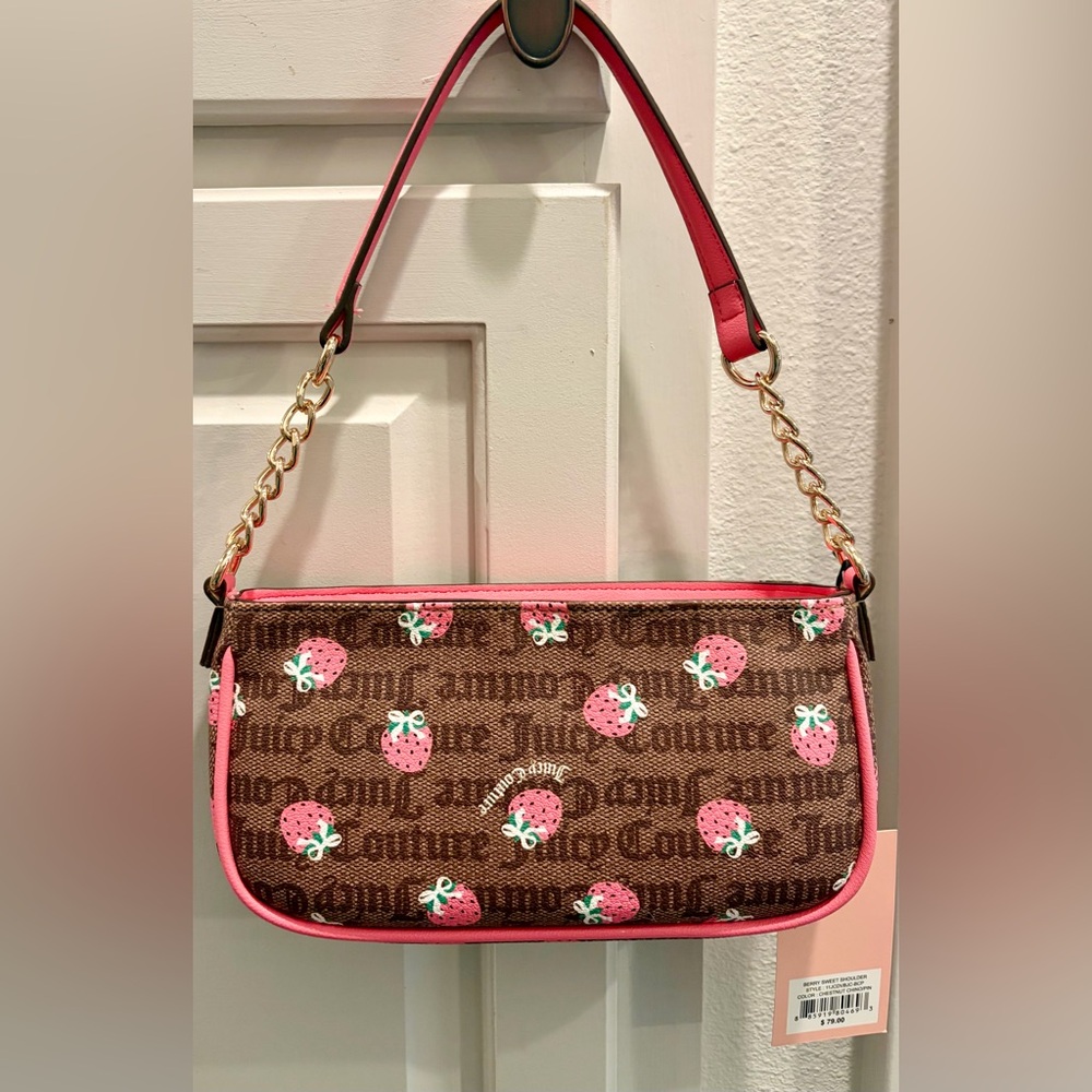 NWT JUICY COUTURE Pink Strawberry Print Shoulder Bag with 2 strawberry charm🍓 - Picture 6 of 13